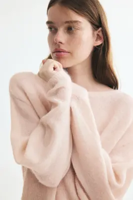 Pull en maille fine avec encolure bateau - Rose poudré — photo 3