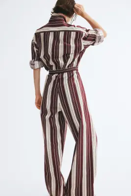 Scalloped cotton trousers - Bordeaux/rayé — photo 2