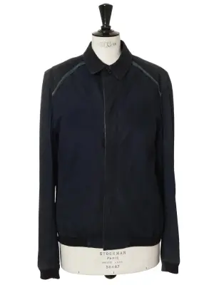 Veste blouson en cuir et suede bleu marine Eté 2014 Par kris Van Assche Prix boutique 4700€ Taille 48 — photo 2