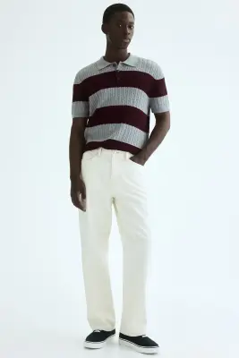 Polo Regular Fit en maille torsadée - Gris chiné/rayé — photo 2