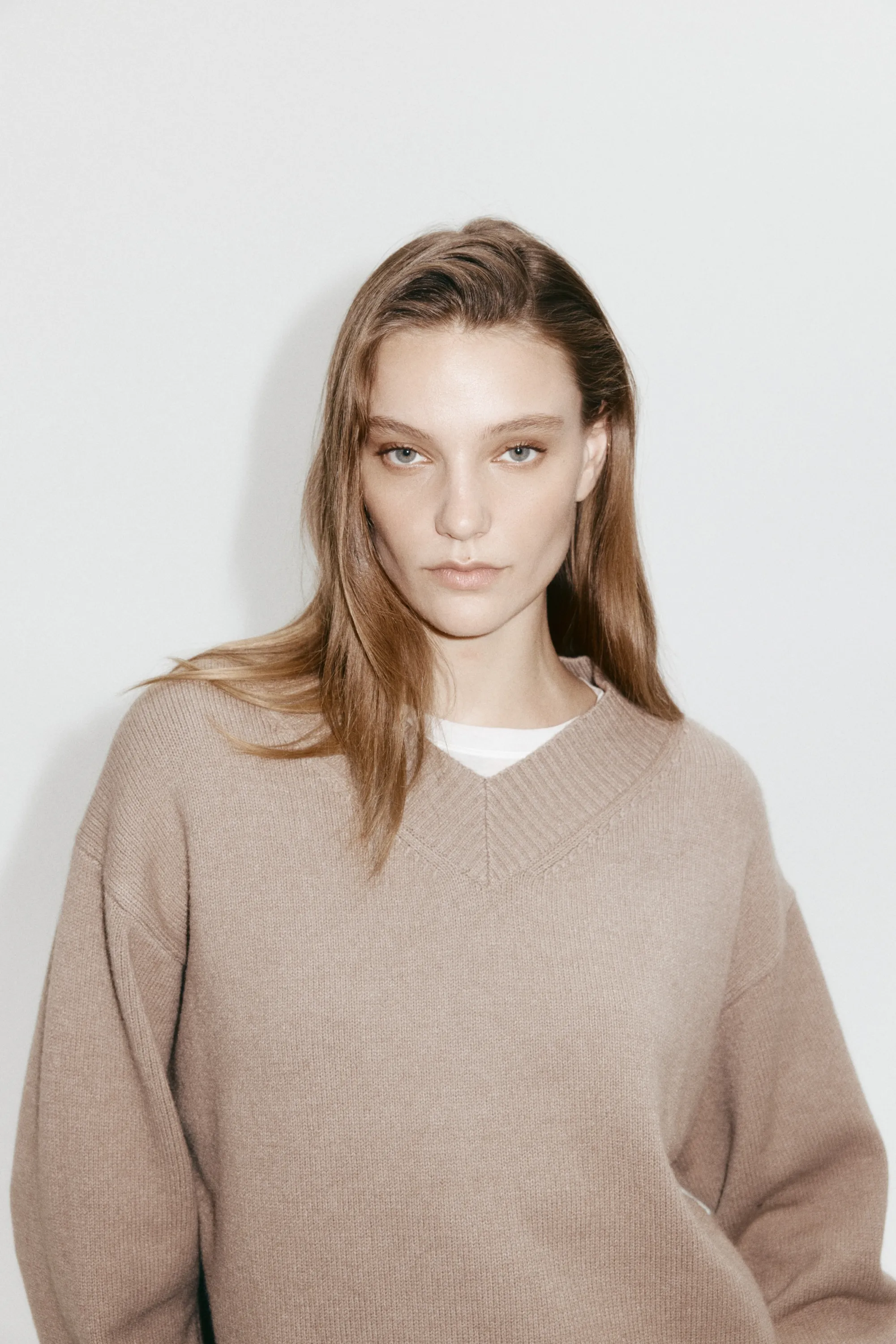 Pull à encolure en V - Taupe