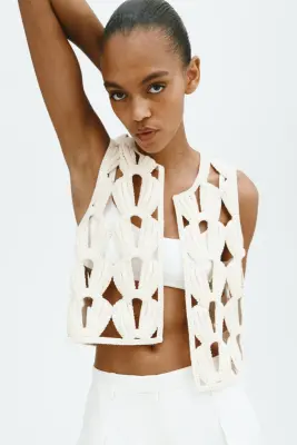 Gilet sans manches façon crochet - Crème — photo 2