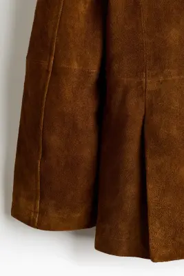 Veste Relaxed Fit en cuir velours - Marron — photo 5