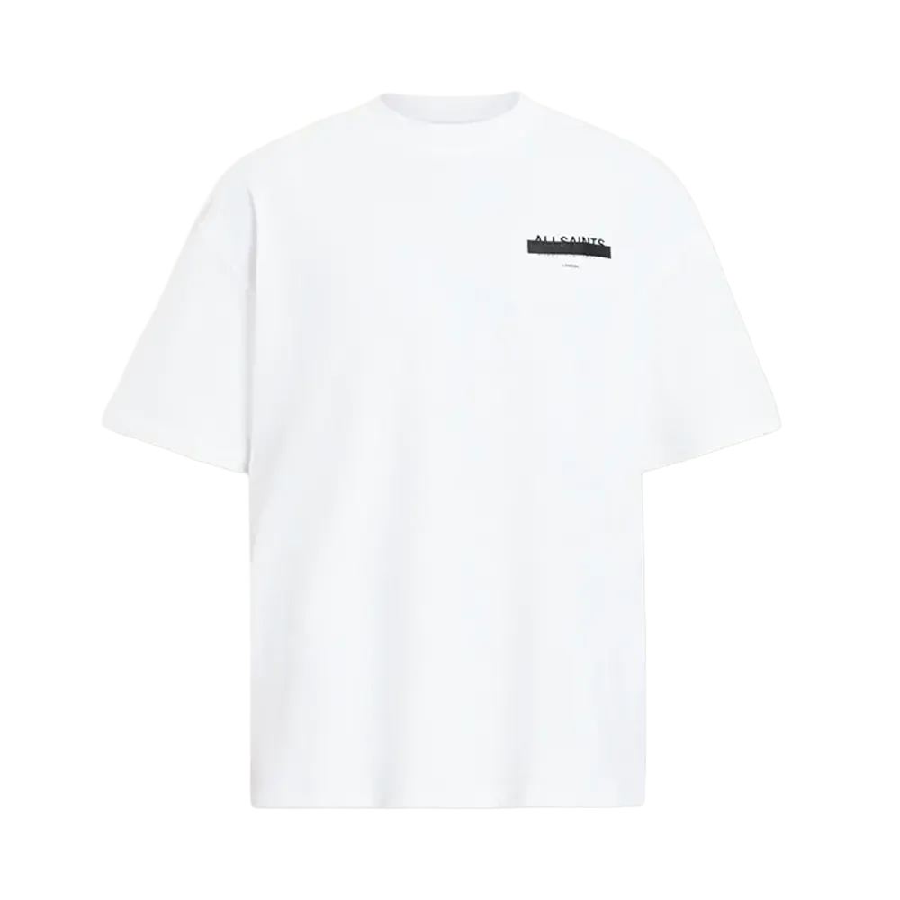 ALLSAINTS Redact Oversized Embroidered Logo T-Shirt Ashen White