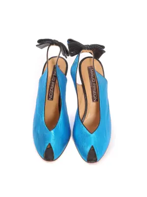 Escarpins slingback peep toe en cuir métallisé bleu et noir Taille 37 — photo 3