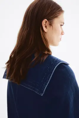 Robe en denim avec col marin - Bleu denim foncé — photo 2