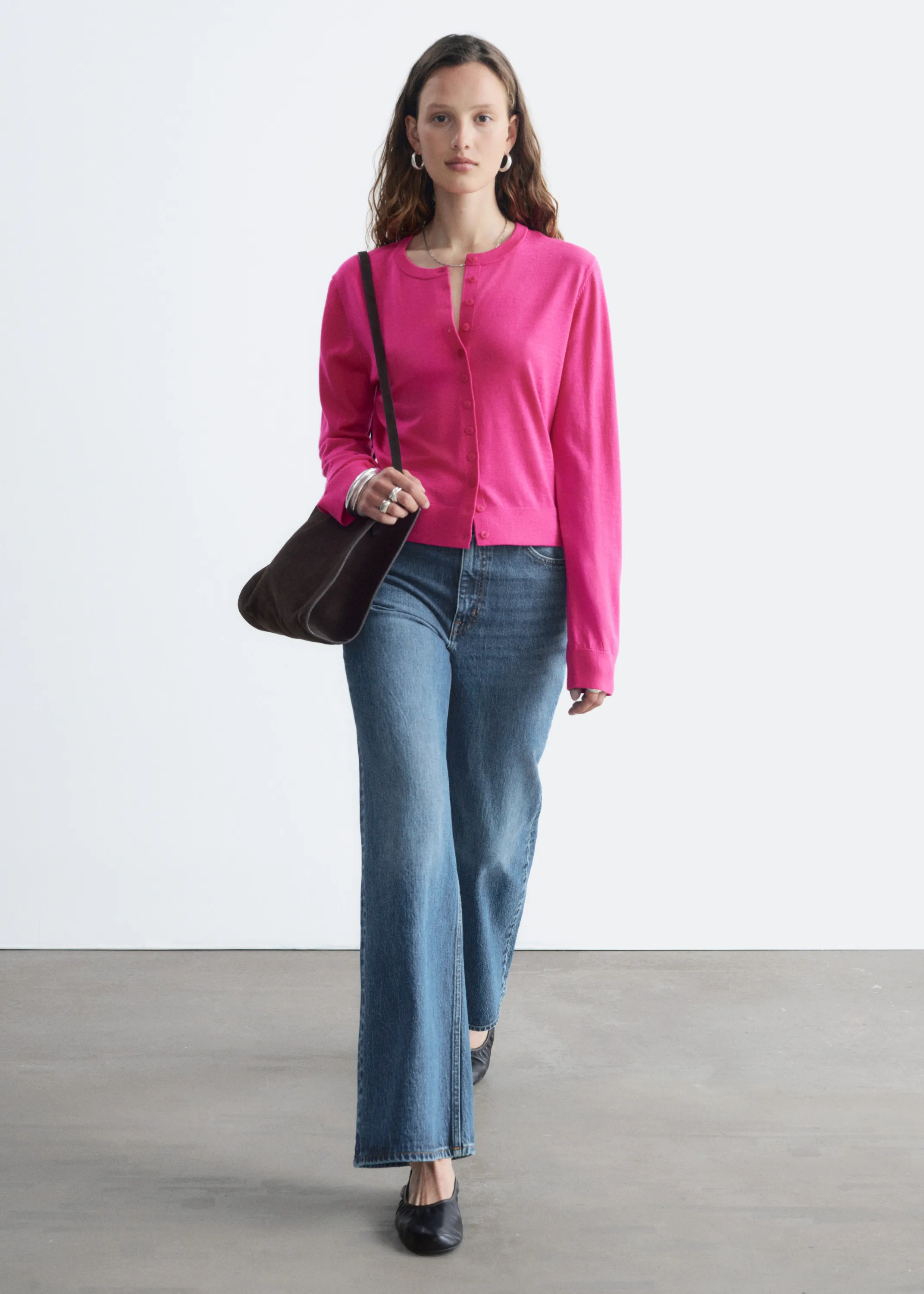 Cardigan en laine à maille unie - Rose vif