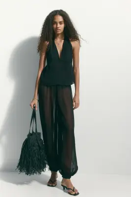 Top dos nu en mousseline - Noir — photo 1