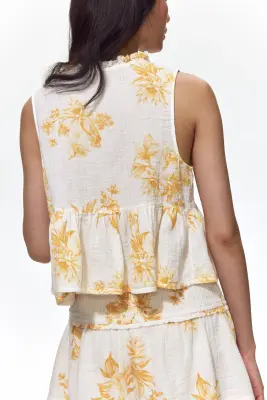 Top péplum en mousseline - Crème/fleuri — photo 2