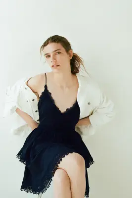 Robe en coton avec dentelle - Bleu foncé — photo 1