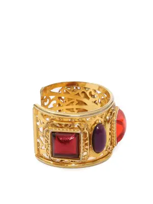Bracelet manchette en laiton doré pavé de pierres rouge rose bordeaux Prix boutique 500€ — photo 2
