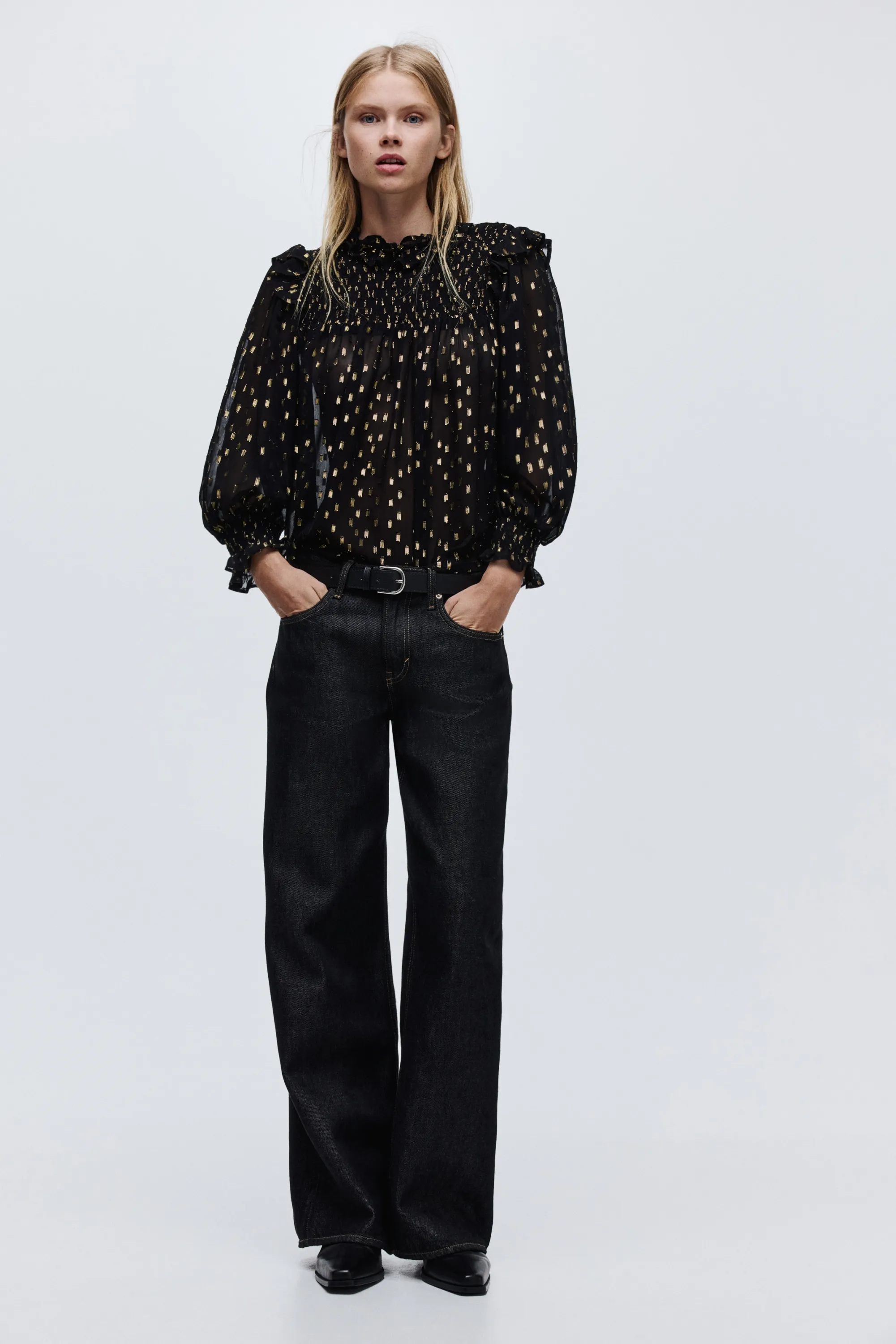 Blouse en tissu jacquard - Noir/motif