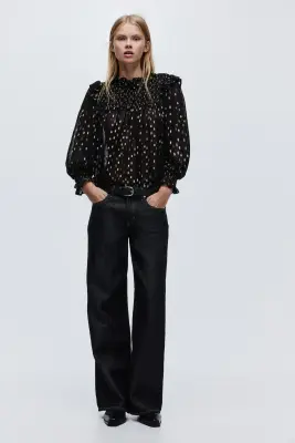 Blouse en tissu jacquard - Noir/motif — photo 1
