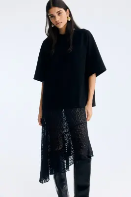 Jupe asymétrique en dentelle - Noir — photo 1
