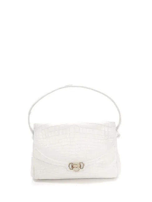 Petit sac porté épaule ou main en imitation cuir croco blanc