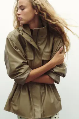Veste oversize avec cordon de serrage - Taupe — photo 1