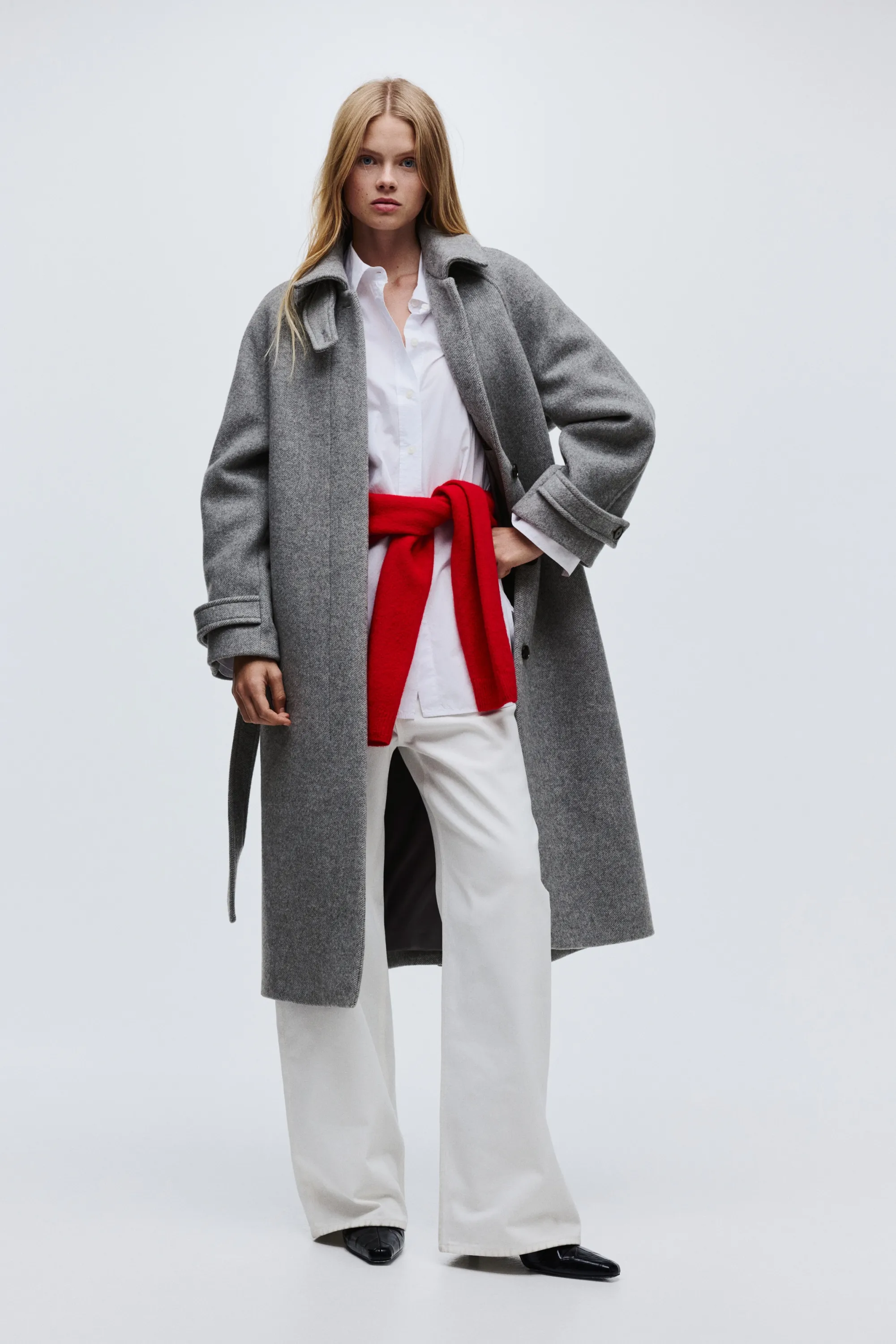 Manteau oversize en laine mélangée - Gris chiné