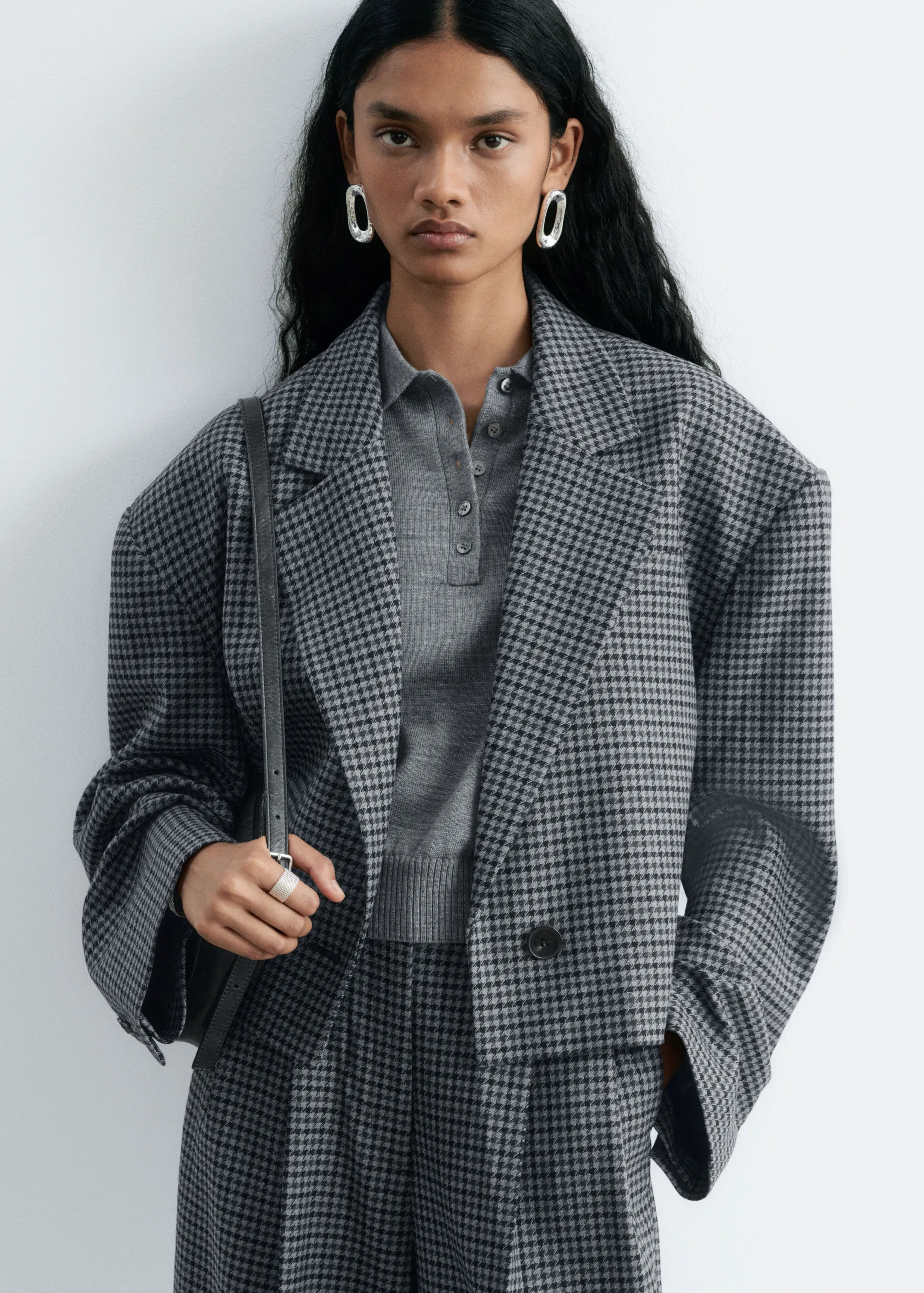 Blazer court à motif pied-de-poule - Gris/À carreaux
