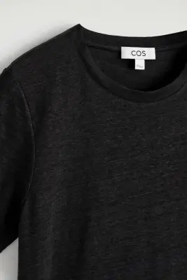 T-SHIRT À COL ROND EN LIN - NOIR — photo 4