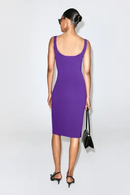 ROBE MIDI MOULANTE EN MAILLE - VIOLET — photo 3