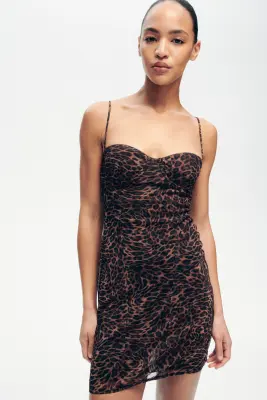 Robe ajustée en mesh - Marron foncé/imprimé léopard — photo 1