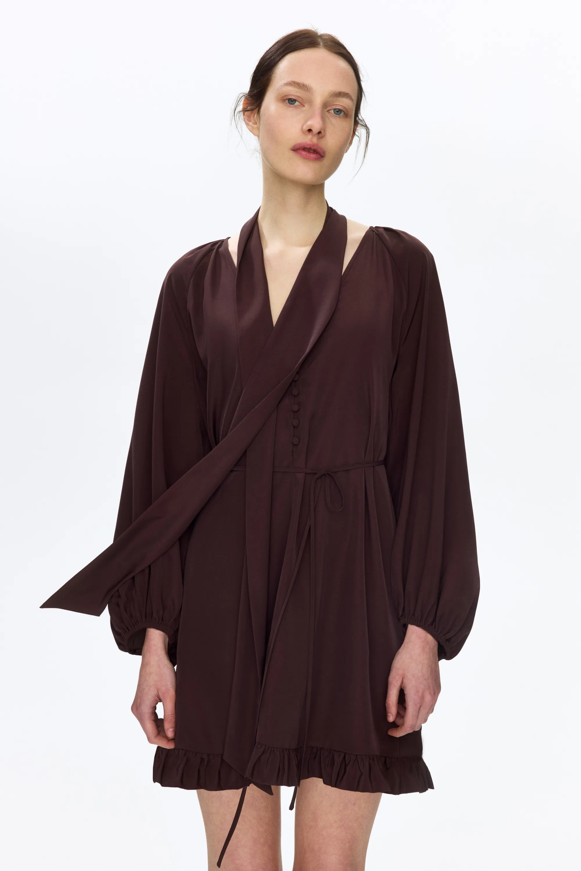 Robe avec écharpe - Marron foncé