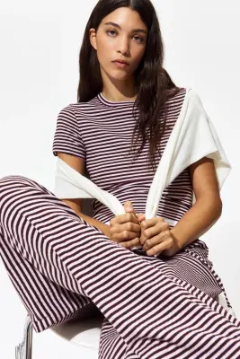 T-shirt côtelé - Violet prune foncé/rayé — photo 1