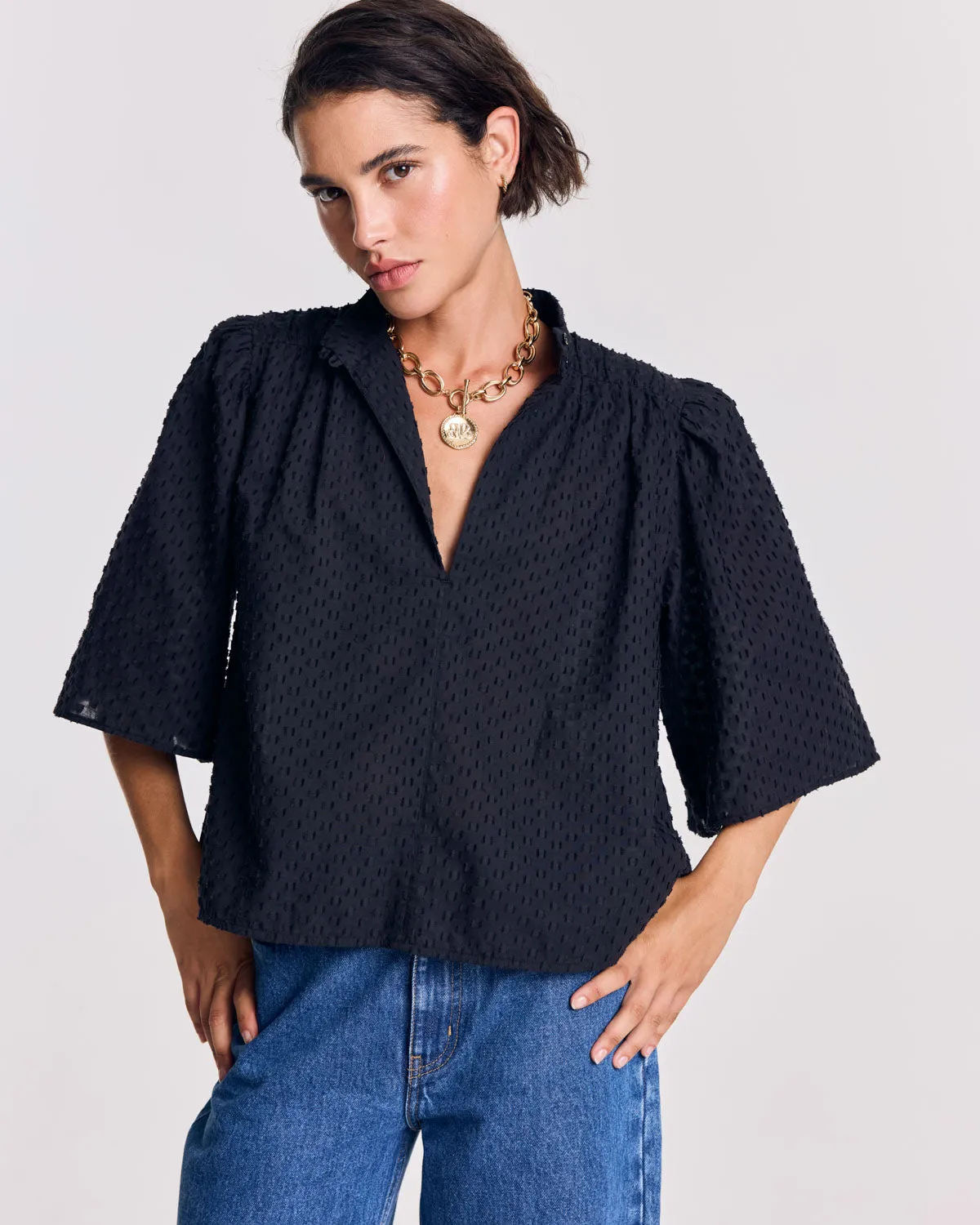 Blouse Janelle plumetis bleu nuit