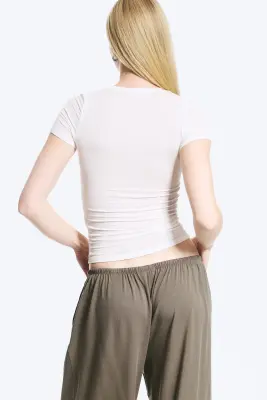 Top Henley à manches courtes - Blanc — photo 3