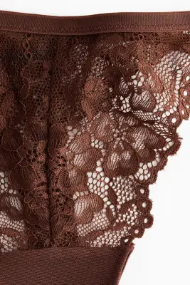 Lot de 3 strings Tanga en dentelle - Marron/blanc — photo 4