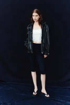 Veste à col droit en tissu enduit - Noir — photo 3