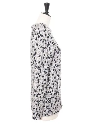 Pull col rond en coton blanc imprimé moucheté beige noir bleu Prix boutique 690€ Taille 36 — photo 5