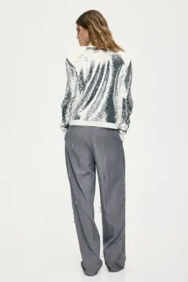 Top à sequins avec épaulettes - Crème/argenté — photo 4