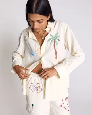 Chemise Anne blanc ivoire et broderies multicolores — photo 3