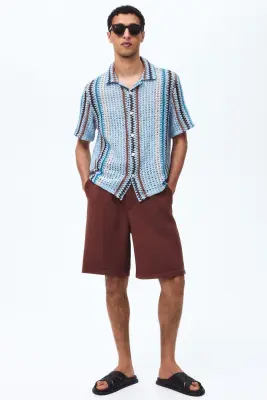Chemise Regular Fit en maille texturée - Bleu clair/rayé — photo 2