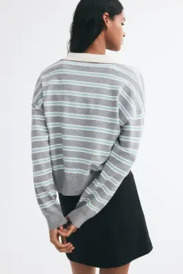 Polo en maille fine - Gris clair chiné/rayé — photo 3