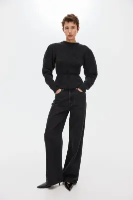 Pull péplum - Gris foncé chiné — photo 1