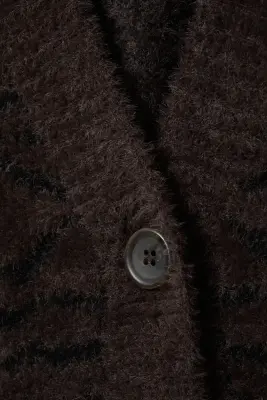 Cardigan oversize à col en V - Motif zèbre marron foncé — photo 3