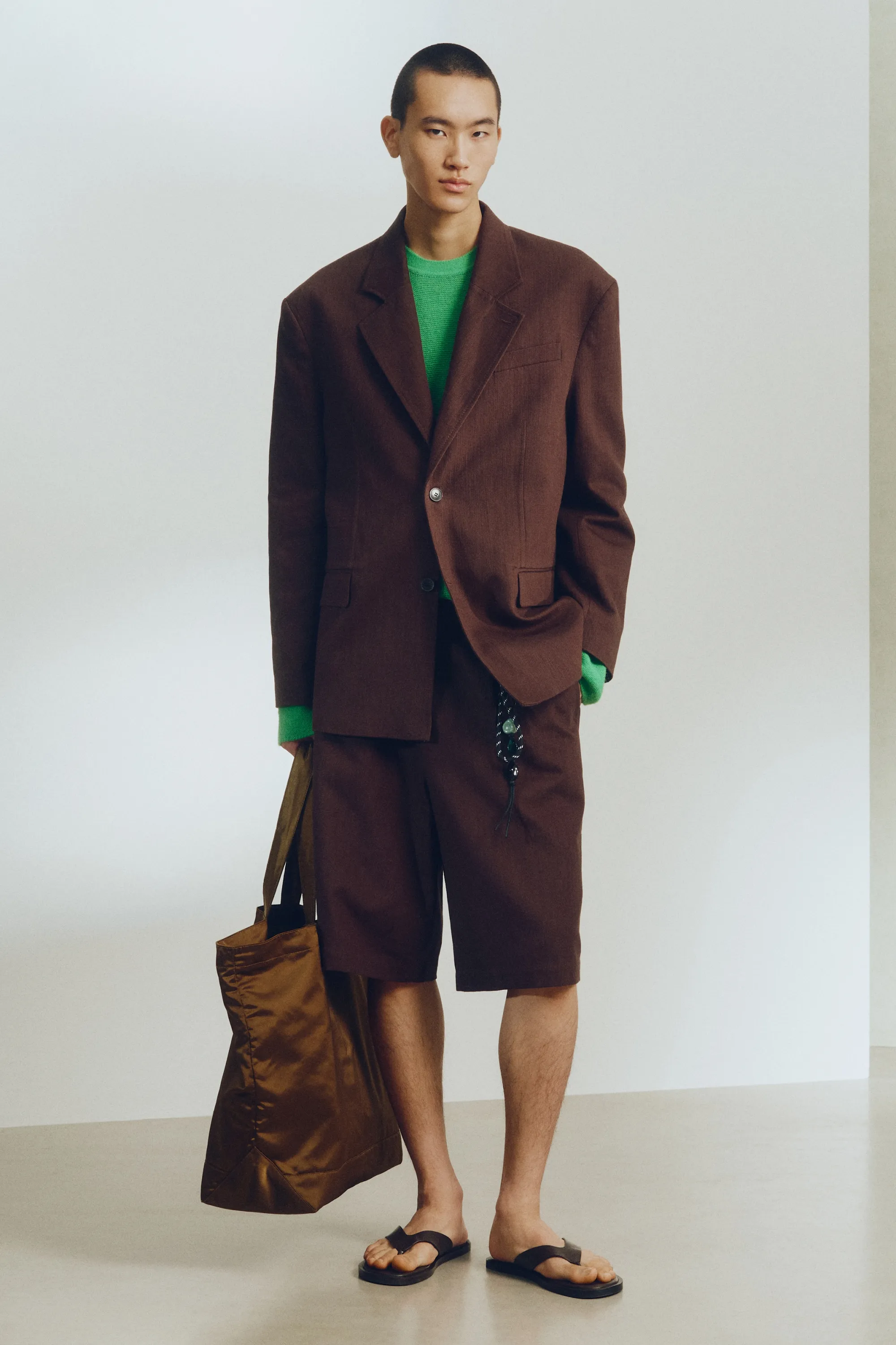 Veste à fermeture droite Relaxed Fit en lin - Marron foncé