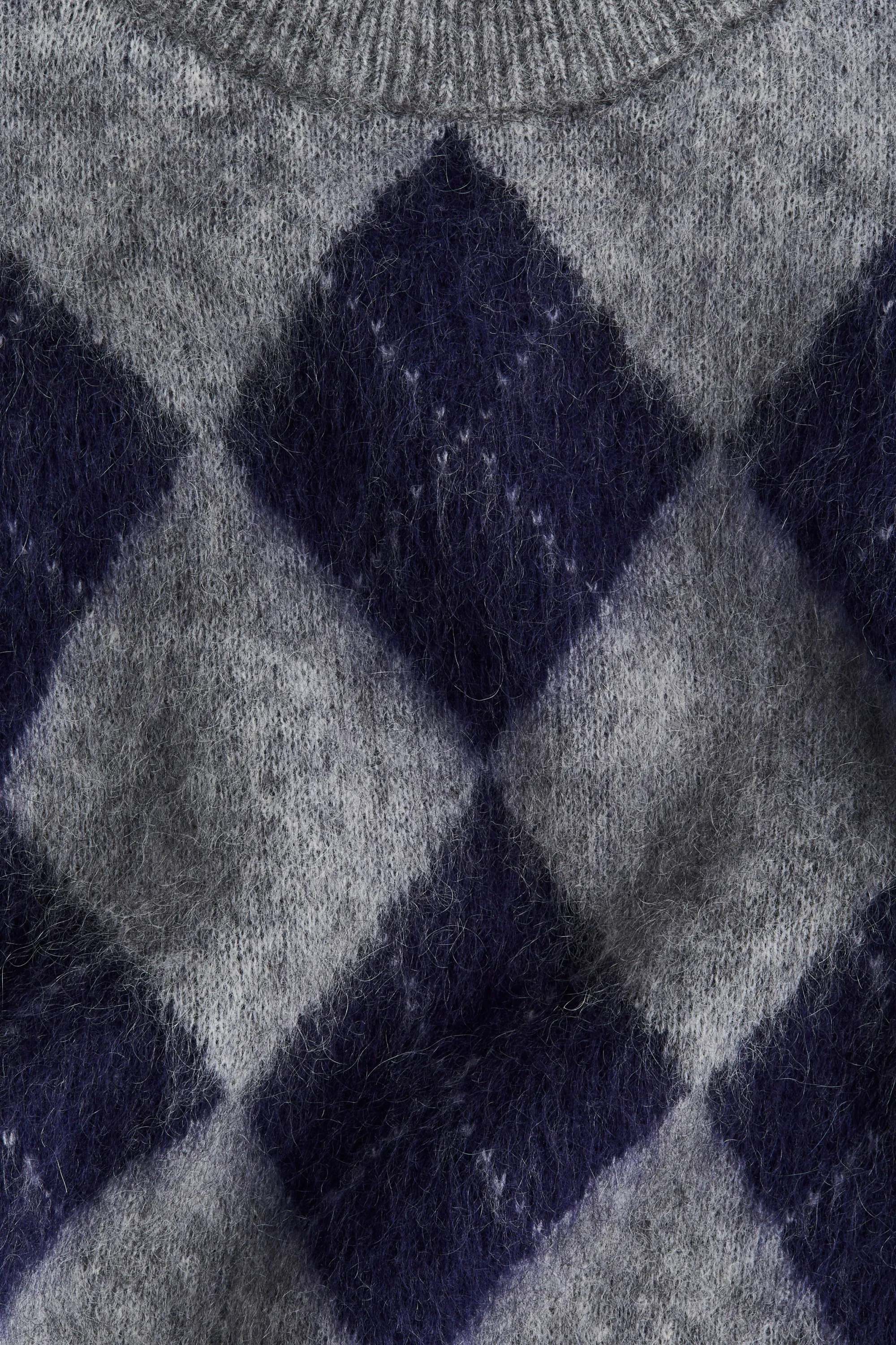 Pull en mohair mélangé - Bleu foncé/motif argyle
