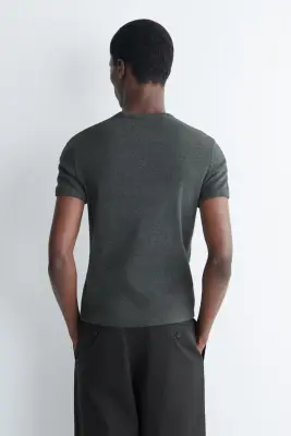 T-SHIRT SLIM EN COTON CÔTELÉ - CHARBON — photo 4