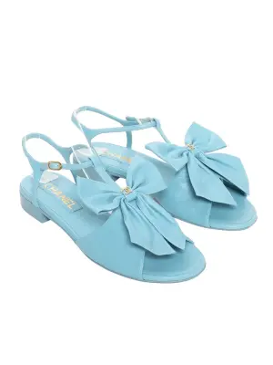 Sandales plates en cuir bleu clair à noeud Prix boutique 1300€ Taille 38 — photo 4