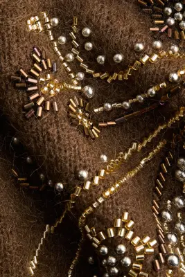 Gilet en mohair mélangé avec perles fantaisie - Marron foncé — photo 4