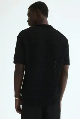 Polo Relaxed fit en maille ajourée - Noir — photo 3