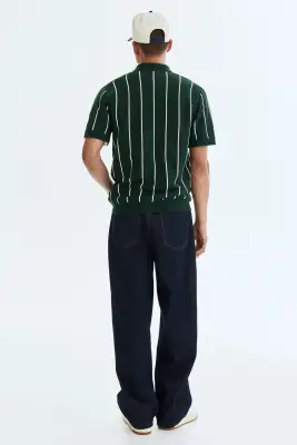 Polo Regular Fit en coton - Vert foncé/rayé — photo 3