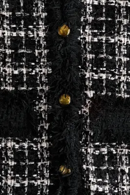 Robe à boutons en tissu bouclette - Noir/carreaux — photo 5