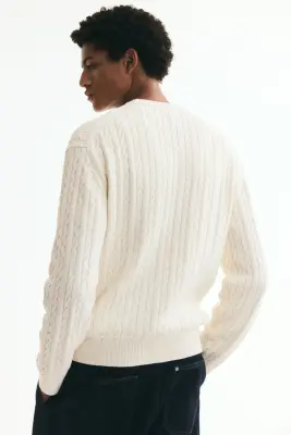 Pull Regular Fit en maille torsadée - Crème — photo 3