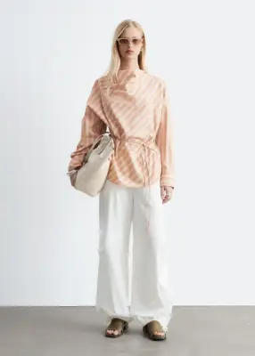 Blouse rayée à col bénitier - Orange/Rayures — photo 3