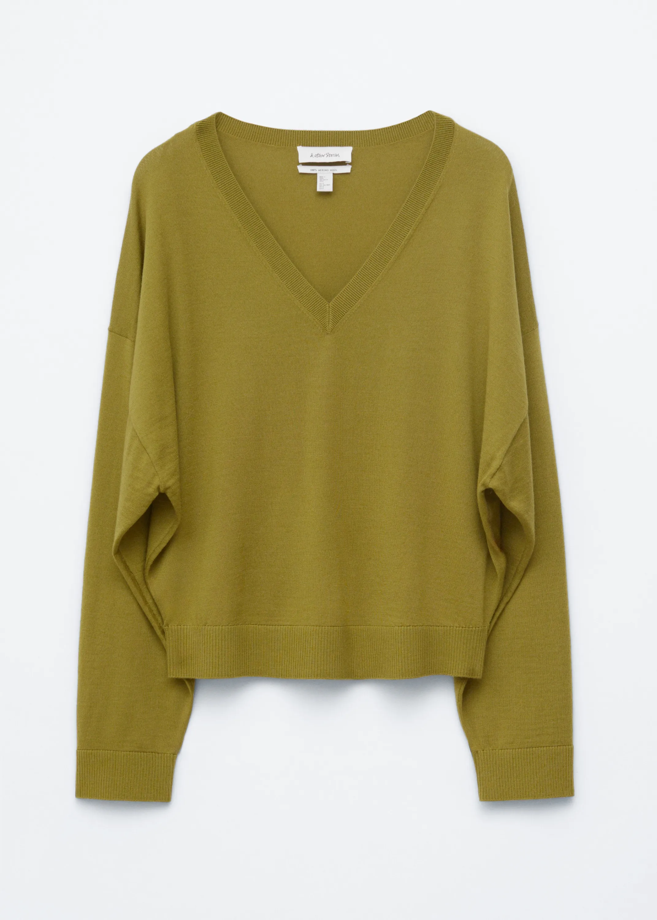 V-Neck Merino Wool Jumper - Vert kaki
