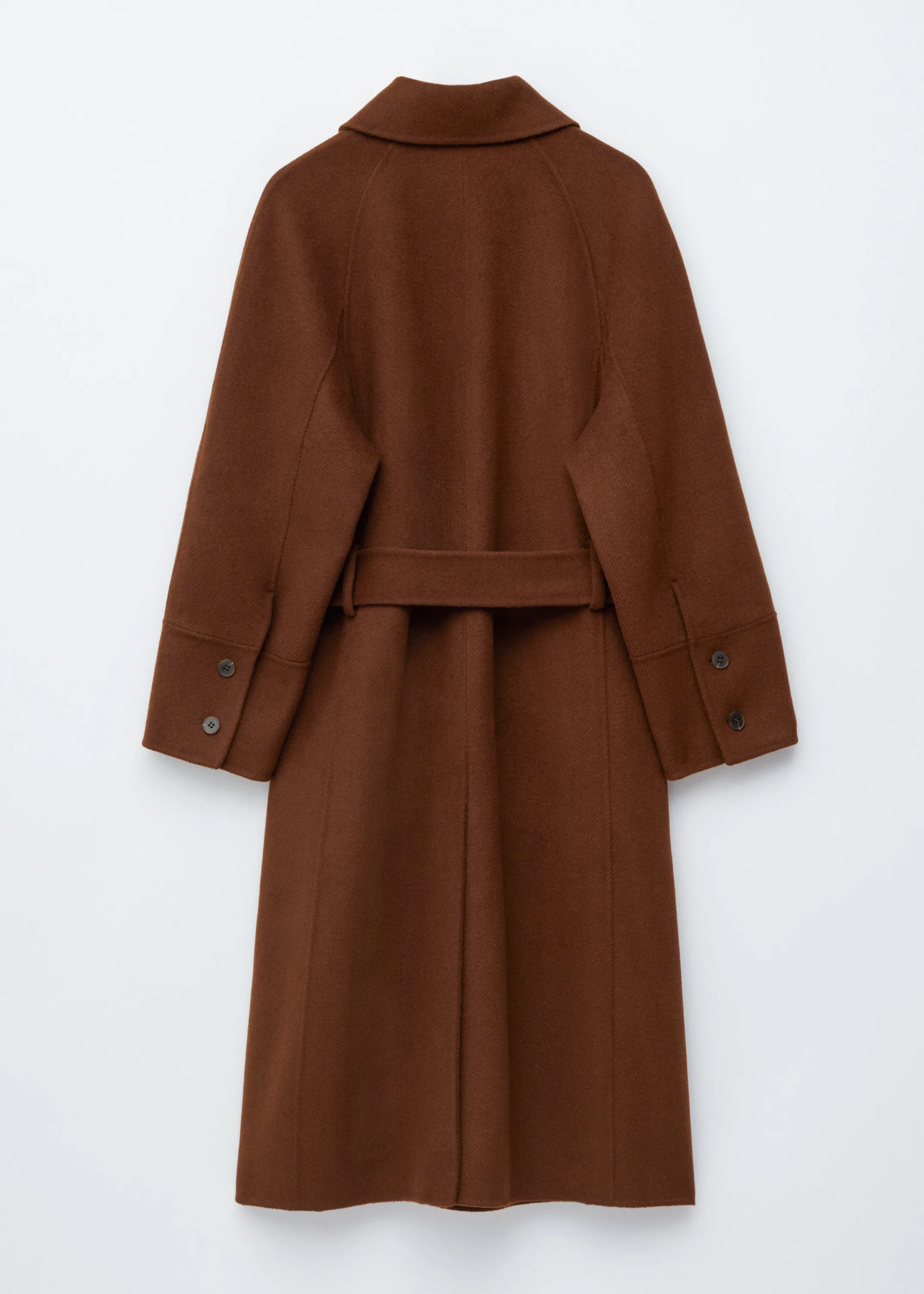 Manteau trois-quarts en laine à ceinture à nouer - Marron Clair